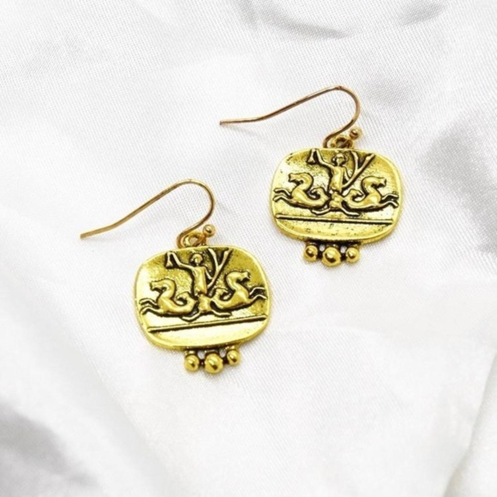Gold Coin Earrings with Ancient Greek Design